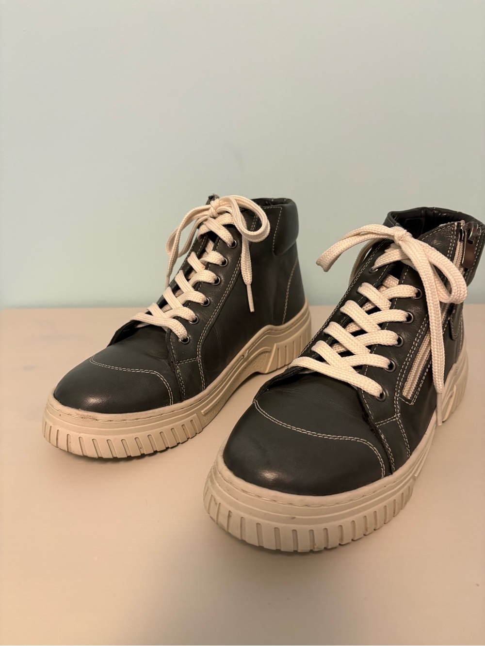 Women's Bluish Grey Ankle Boots with Cream Sole and Laces Perfect Condition